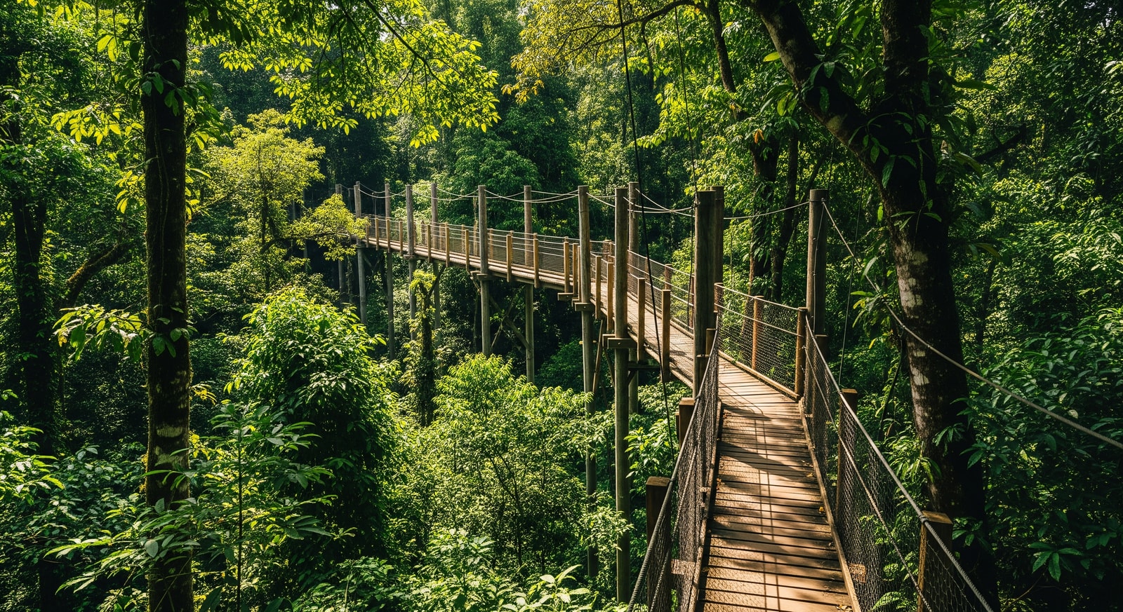 Canopy walk in Nyungwe Forest National Park Rwanda with lush rainforest