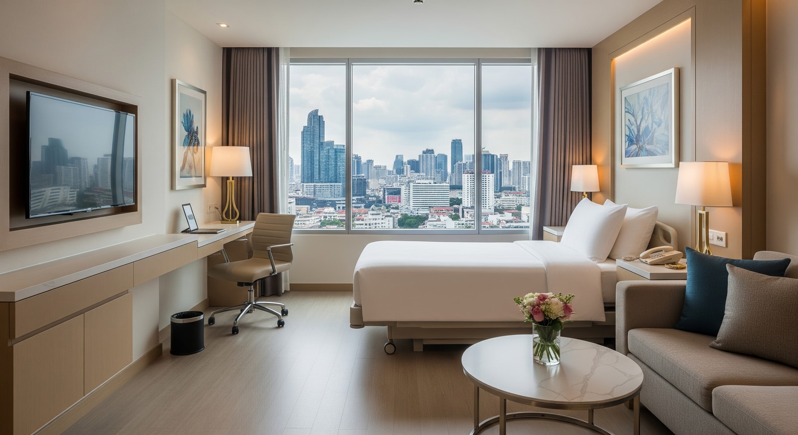 Private VIP patient room with city view at Samitivej Srinakarin Hospital Bangkok