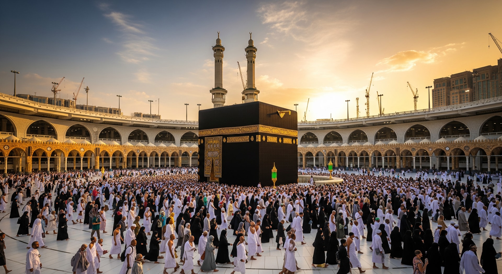 Masjid al-Haram in Makkah with Kaaba surrounded by pilgrims performing Umrah
