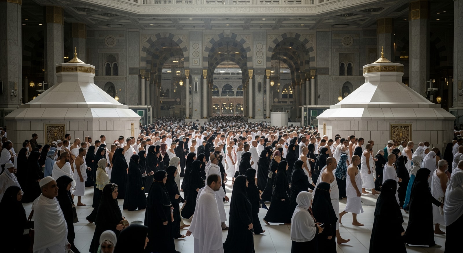 Pilgrims performing Sa'i between Safa and Marwa hills in Masjid al-Haram