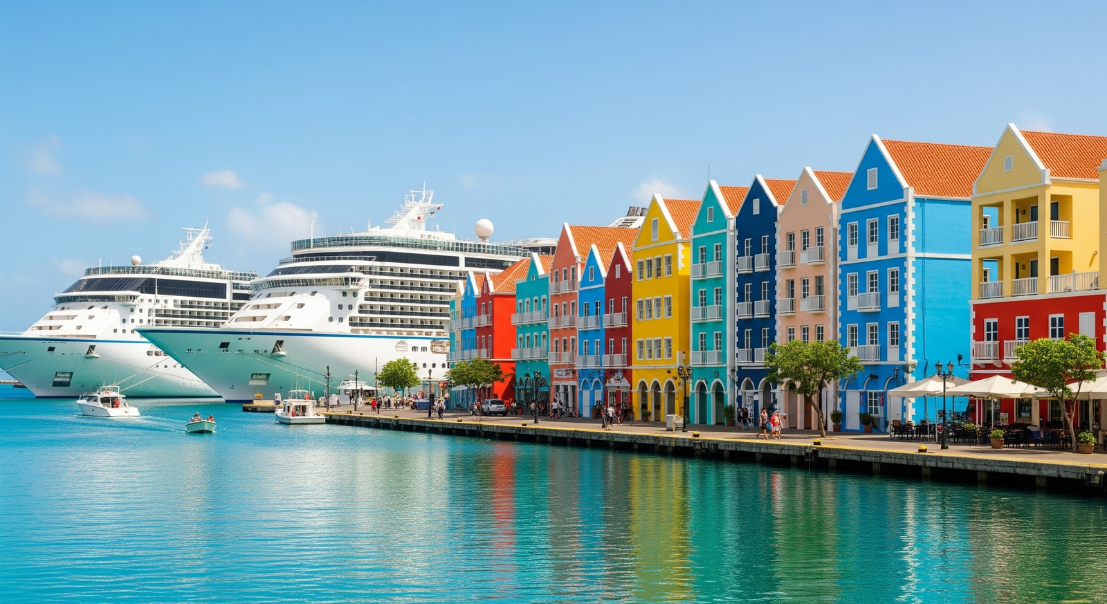 Colorful buildings and cruise ships in Philipsburg Sint Maarten