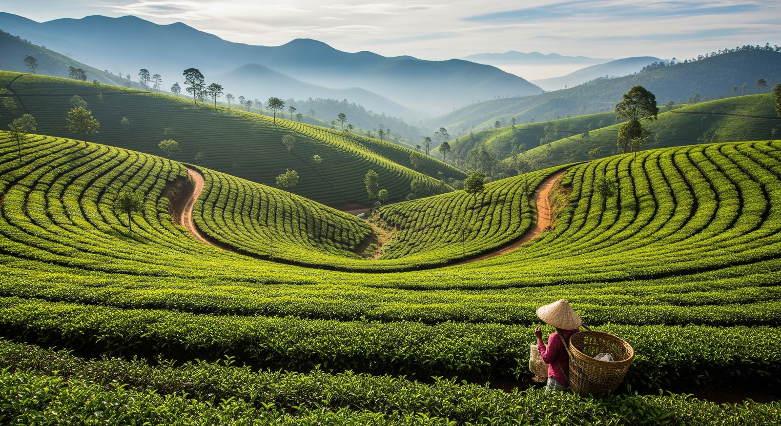 Sri Lankan tea plantation in hill country with scenic views