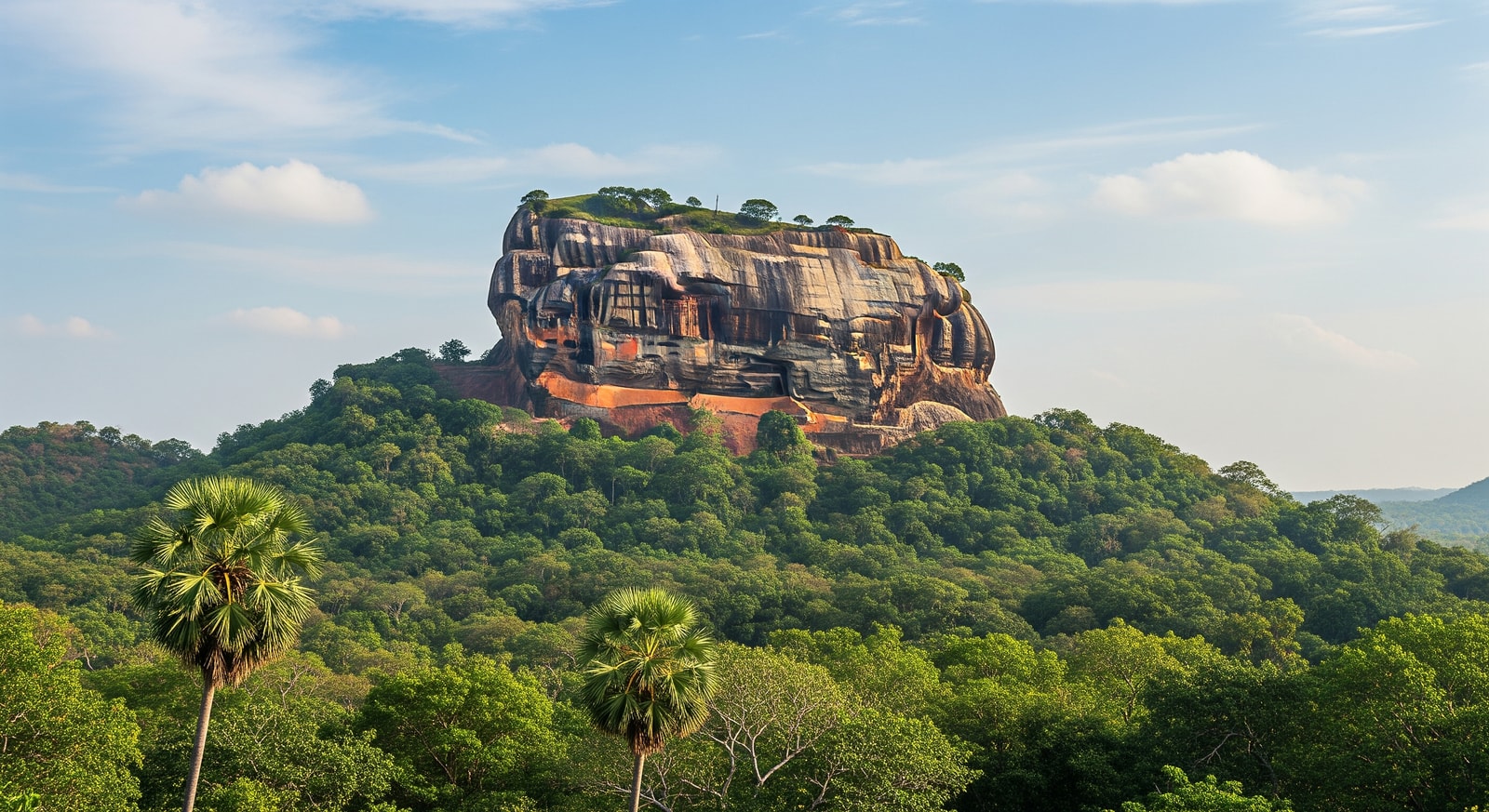 Iconic Sigiriya Lion Rock fortress rising above the jungle in Sri Lanka