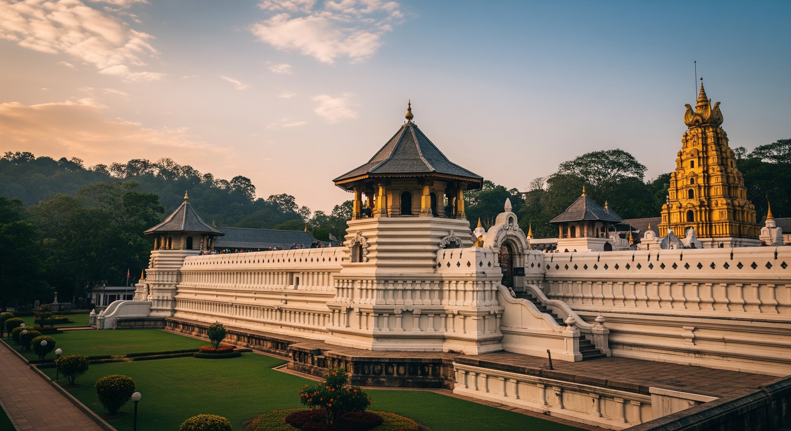 Temple of the Tooth Kandy Sri Lanka with golden architecture
