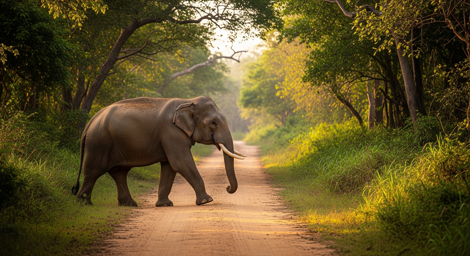 Wild elephant crossing road in Yala National Park Sri Lanka