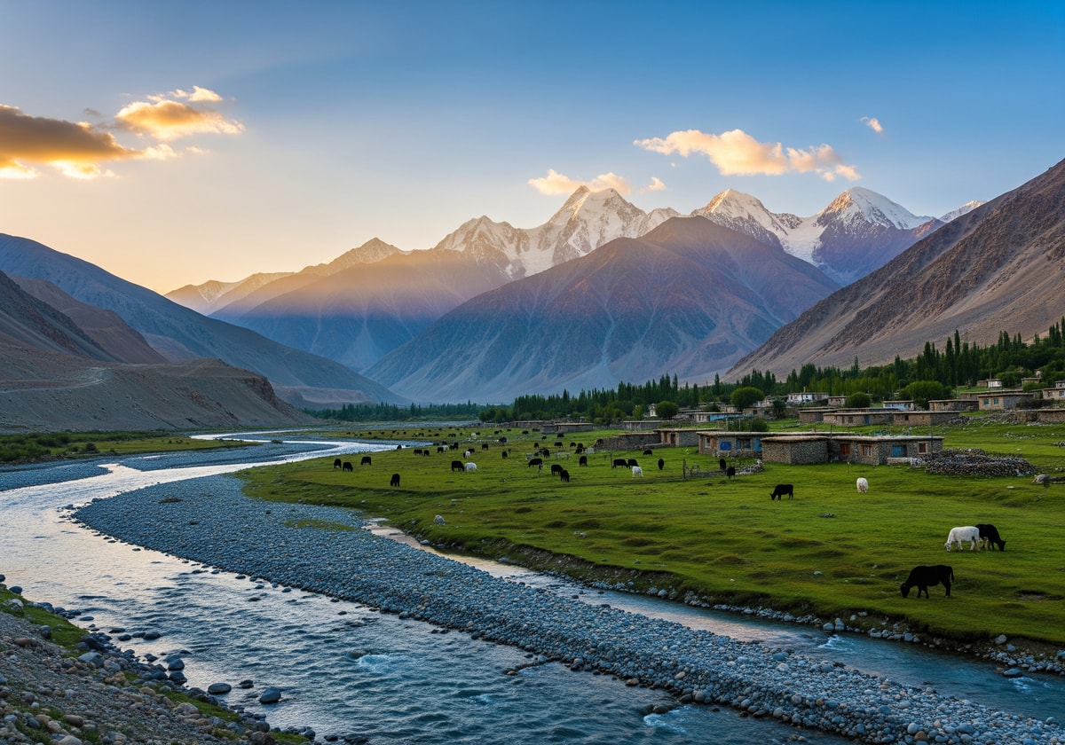 Wakhan Valley with Afghanistan's Hindu Kush mountains in distance
