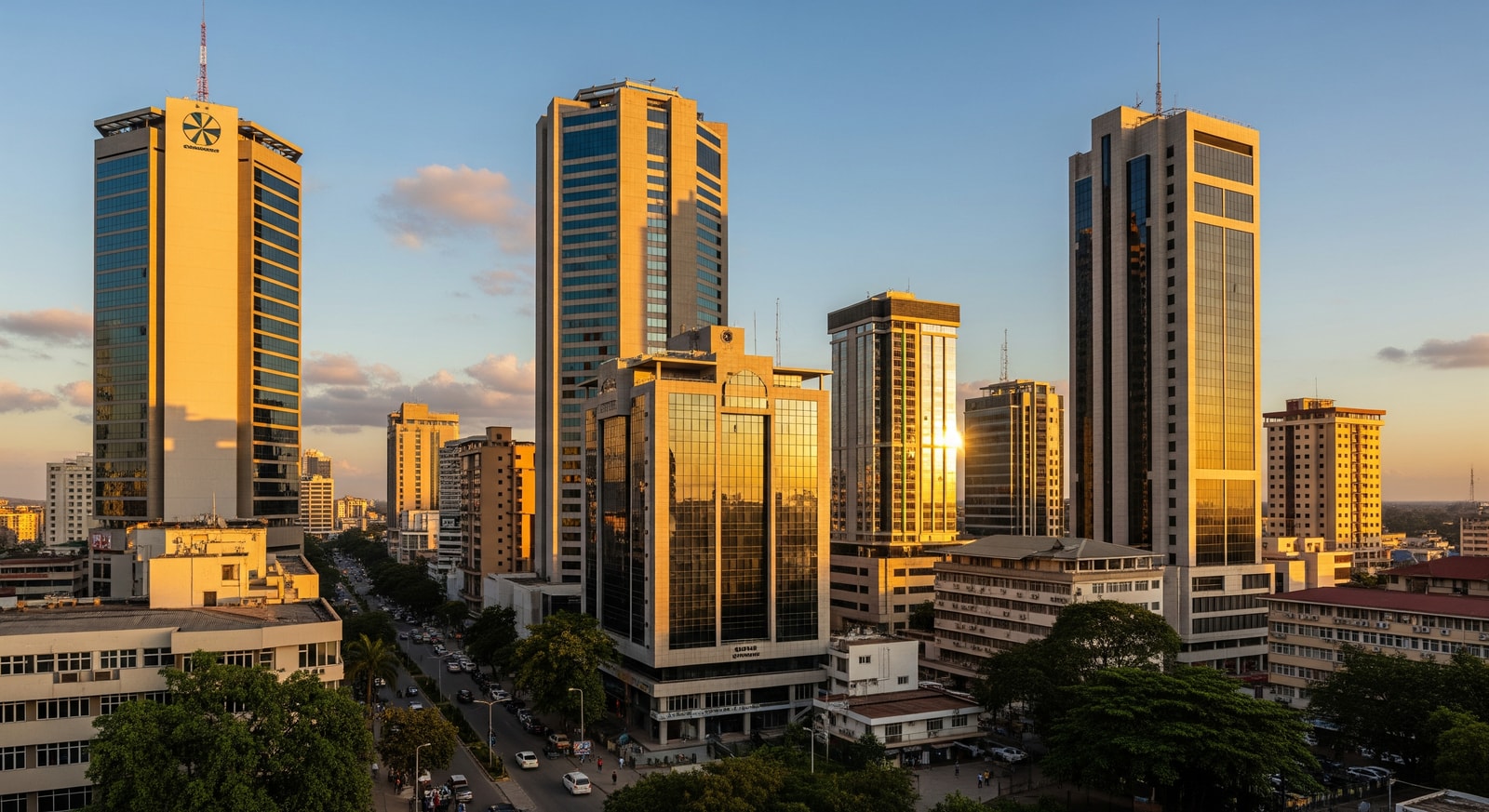 Modern skyscrapers and business buildings in Dar es Salaam commercial district