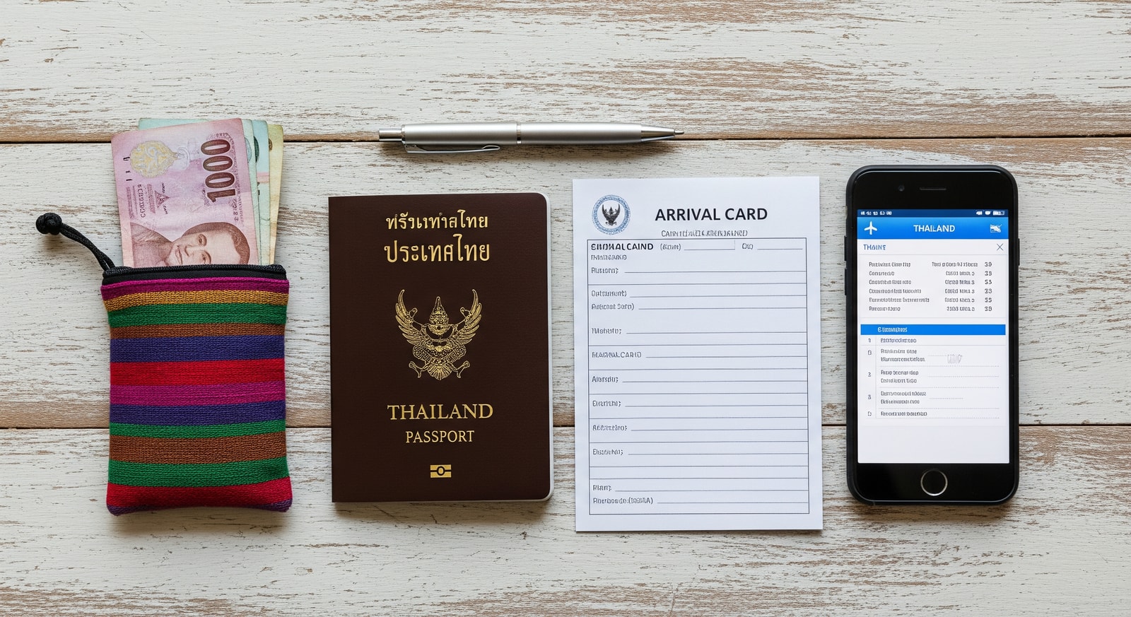 Passport and travel documents ready for Thailand arrival card completion