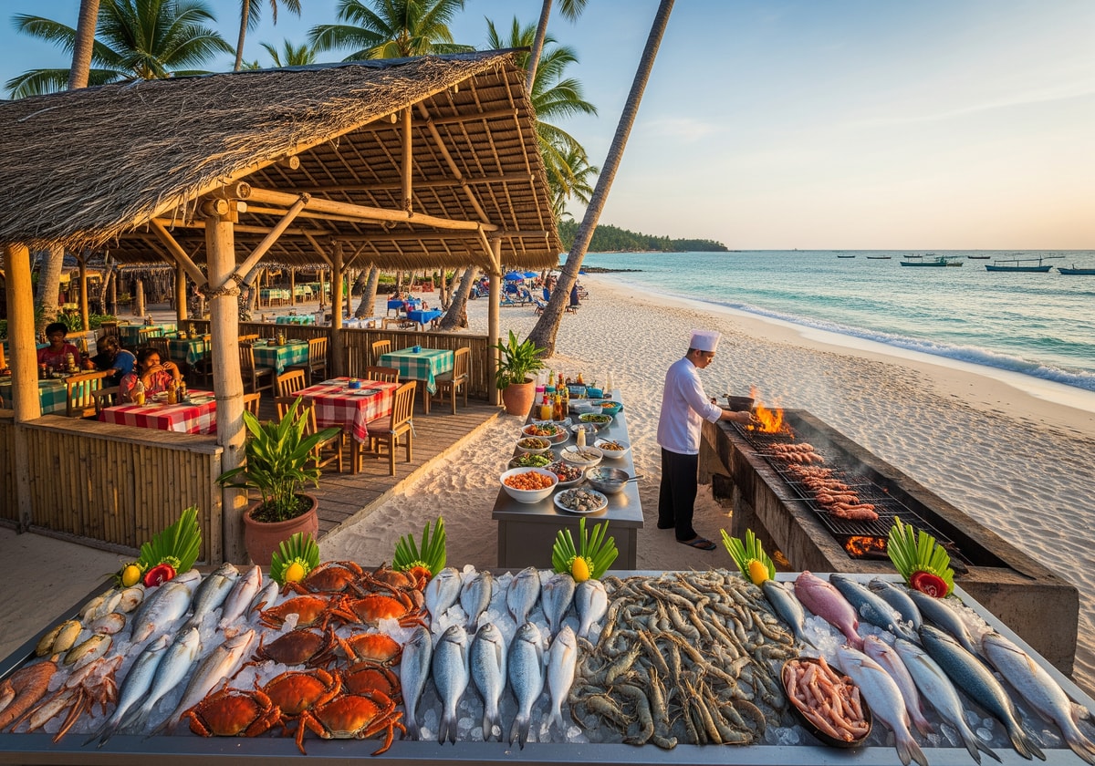 Local restaurant serving fresh seafood on Togo beach