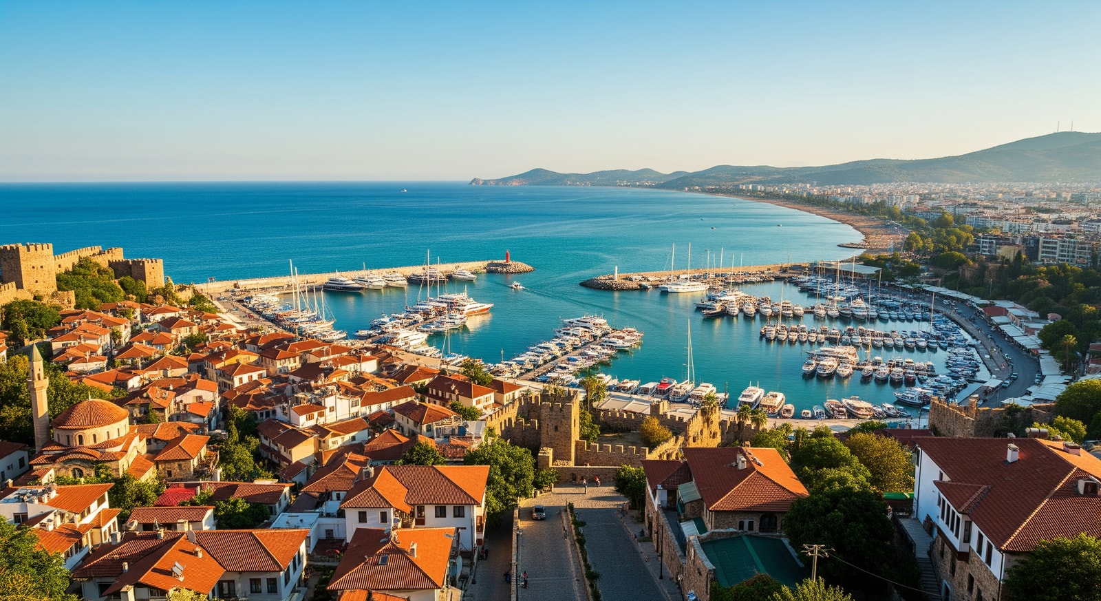 Antalya old town Kaleici with marina and Mediterranean coast