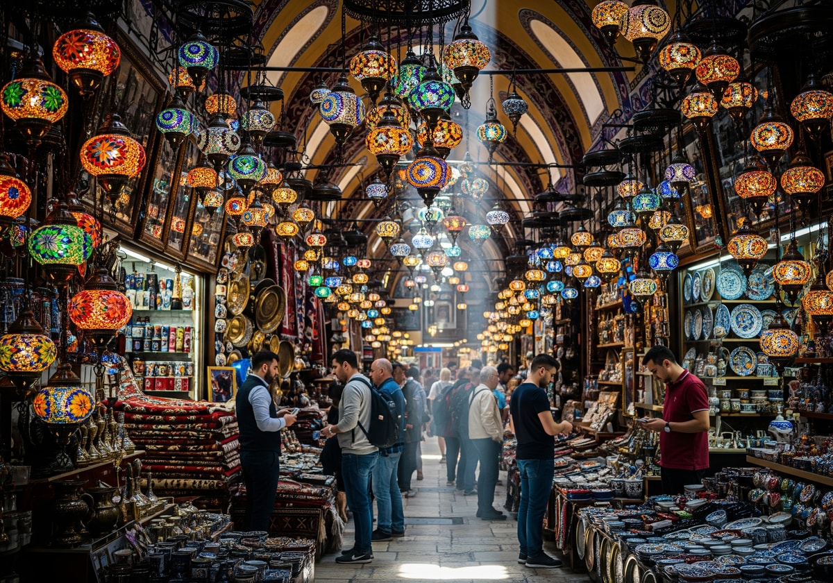 Grand Bazaar in Istanbul with colorful Turkish lamps