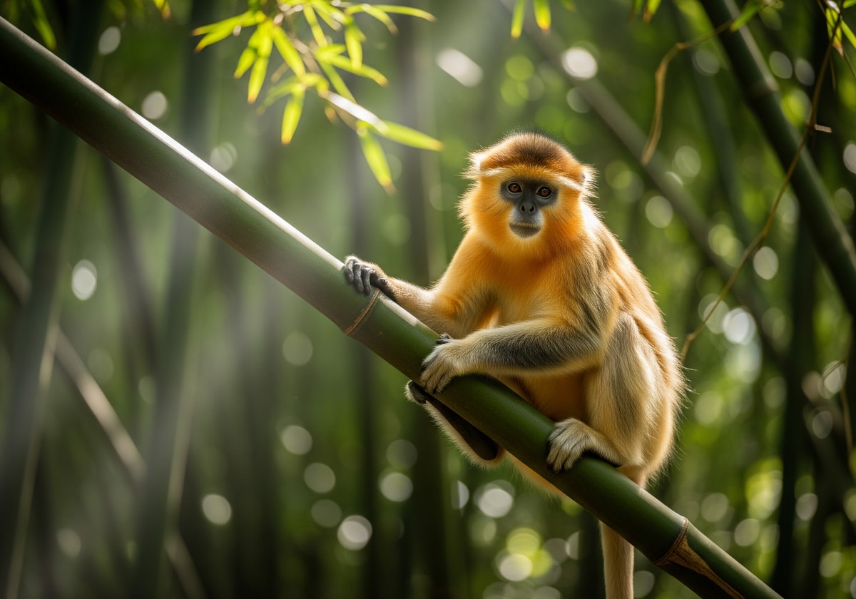 Golden monkey in bamboo forest of Volcanoes National Park Rwanda