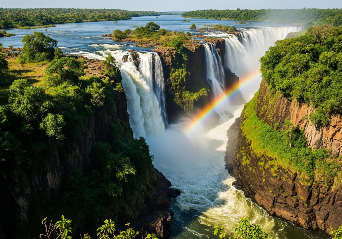 Murchison Falls with the Nile River crashing through narrow gorge