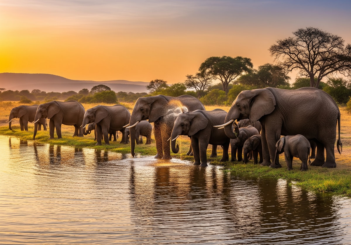 Elephants along Kazinga Channel in Queen Elizabeth National Park