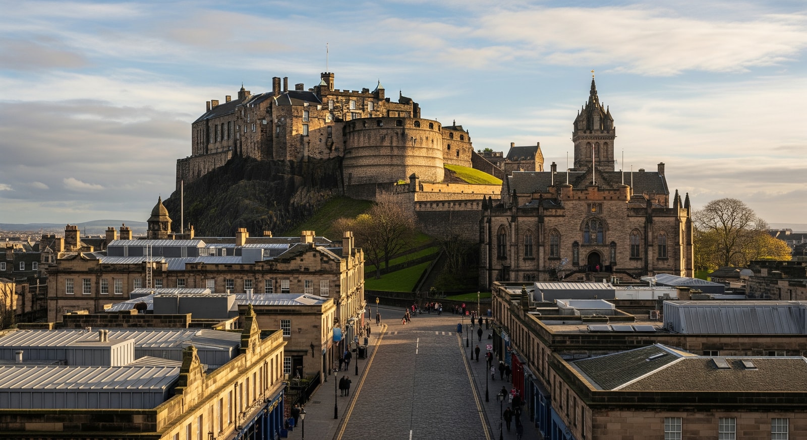 Edinburgh Castle on the hill with the historic Royal Mile below