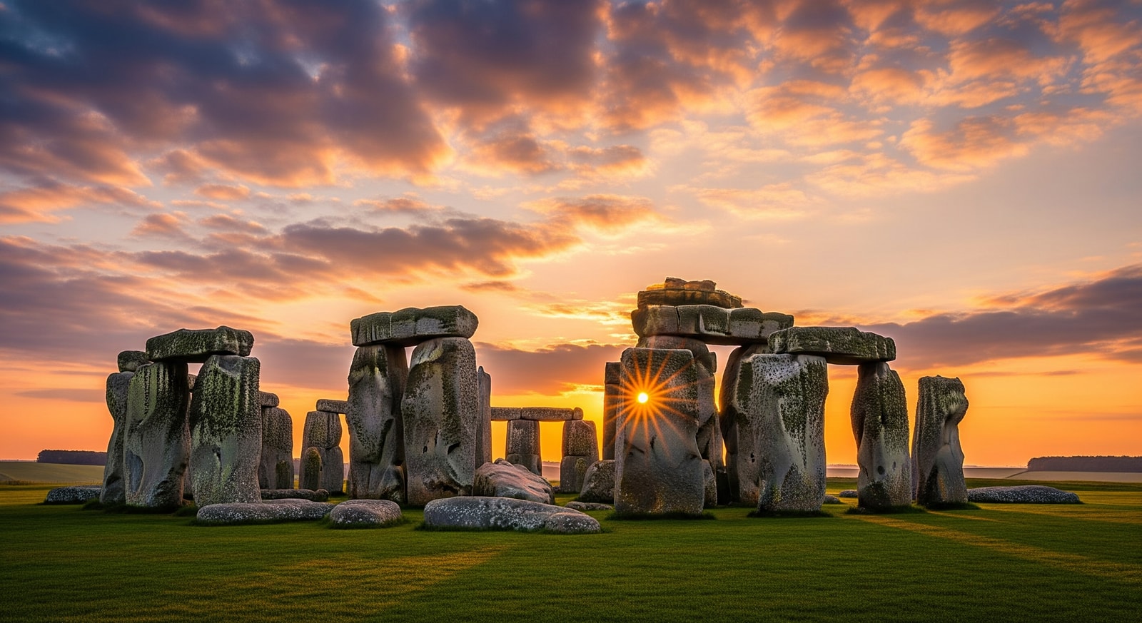Stonehenge at sunrise with dramatic sky