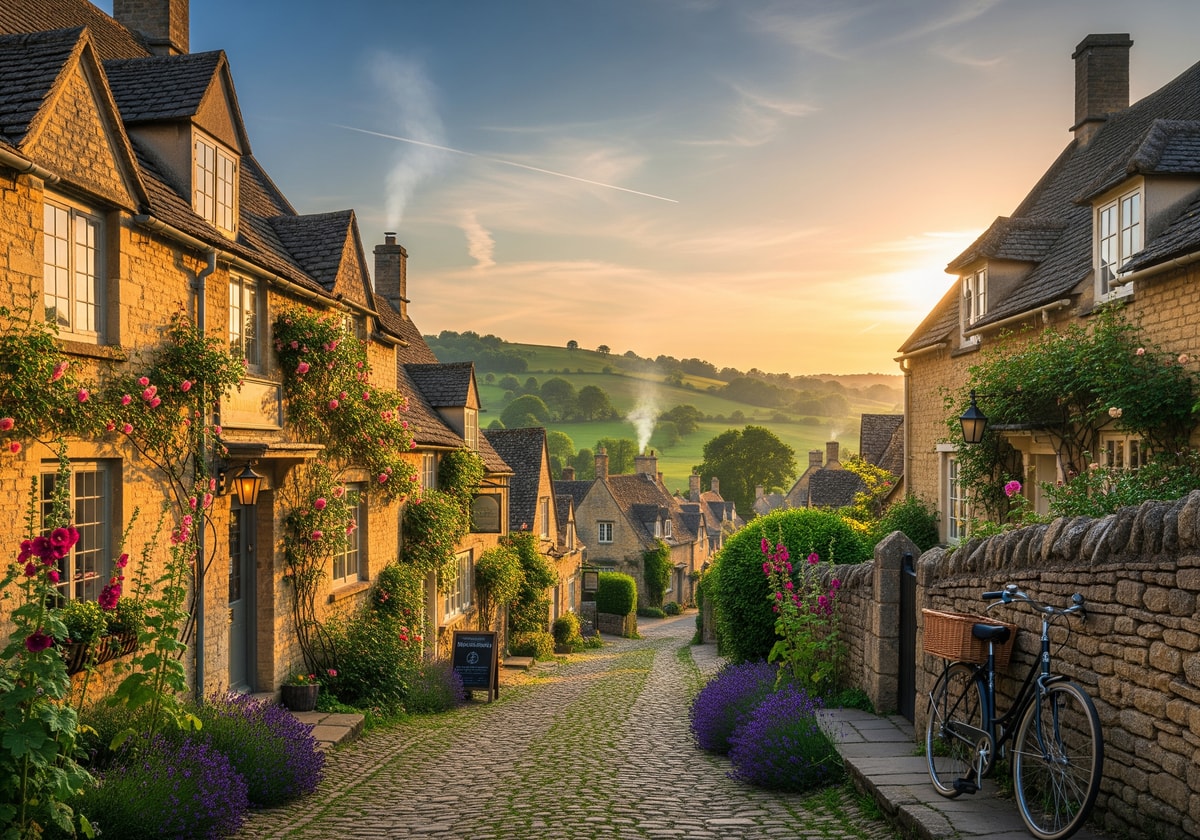 Cotswolds village with traditional stone houses