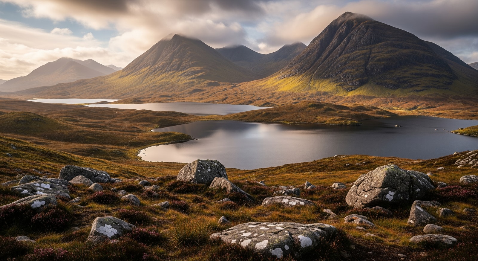Scottish Highlands landscape with mountains and loch