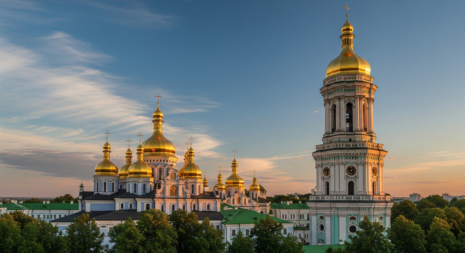 Kyiv Pechersk Lavra monastery complex with golden domes and bell tower