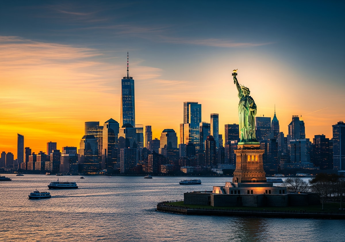 New York City skyline with Statue of Liberty