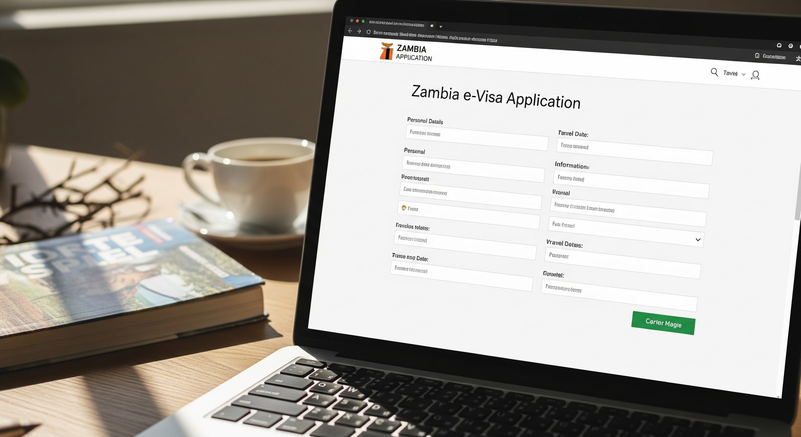 Zambia e-Visa application process on laptop screen