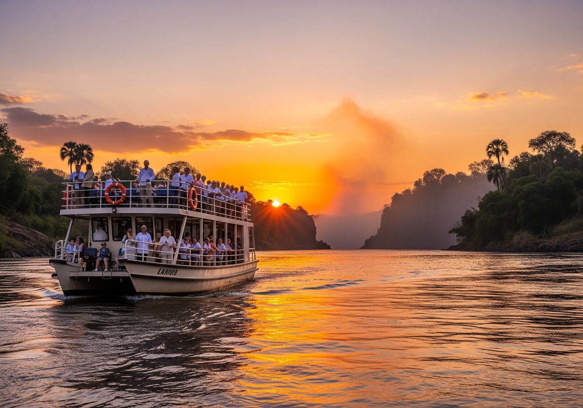Sunset cruise on the Zambezi River near Victoria Falls