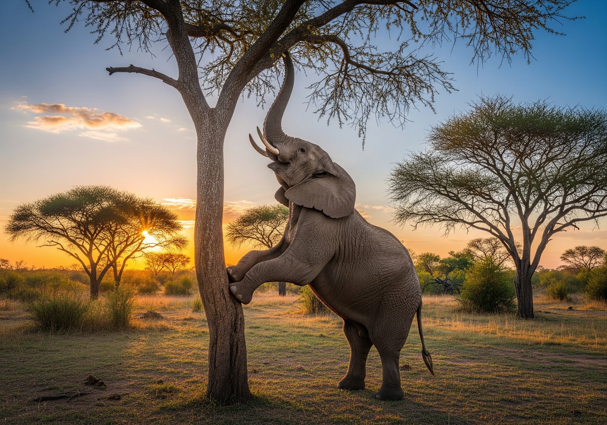 Elephant reaching up to tree branches in Mana Pools National Park