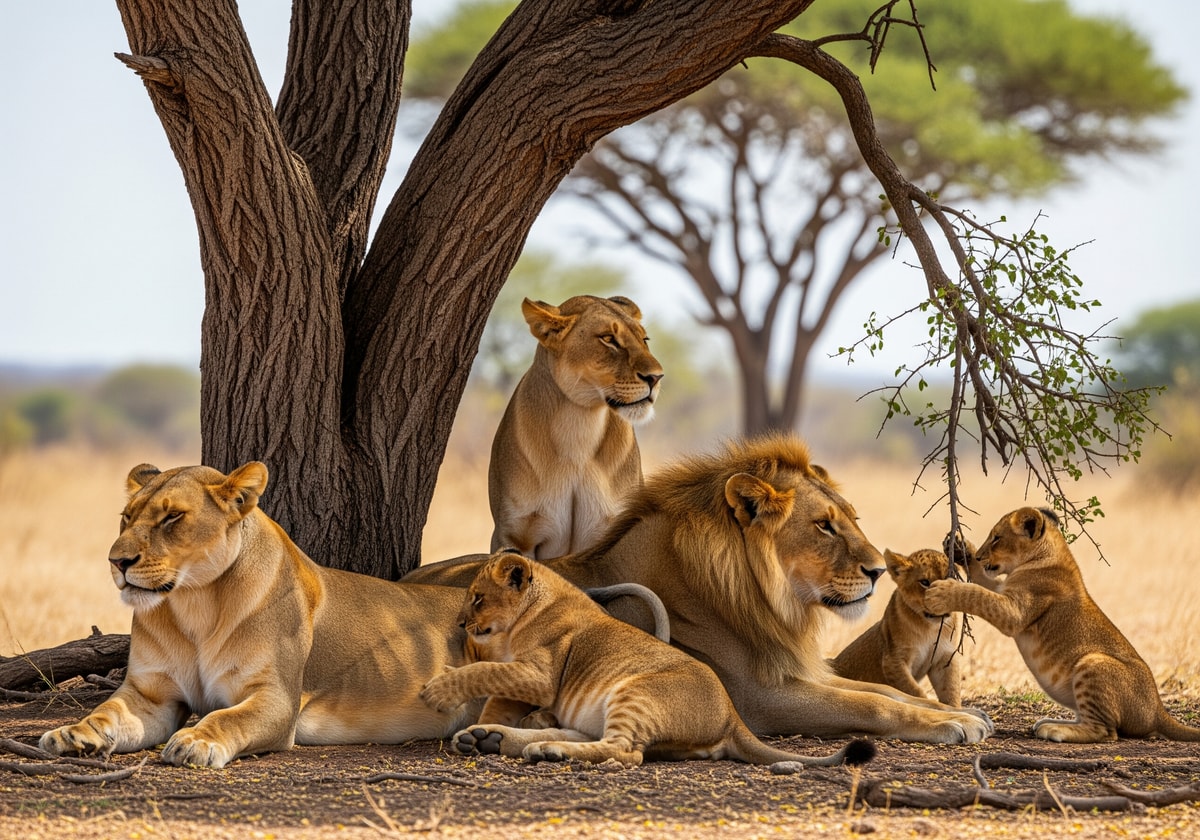 Pride of lions resting in the shade at Hwange National Park