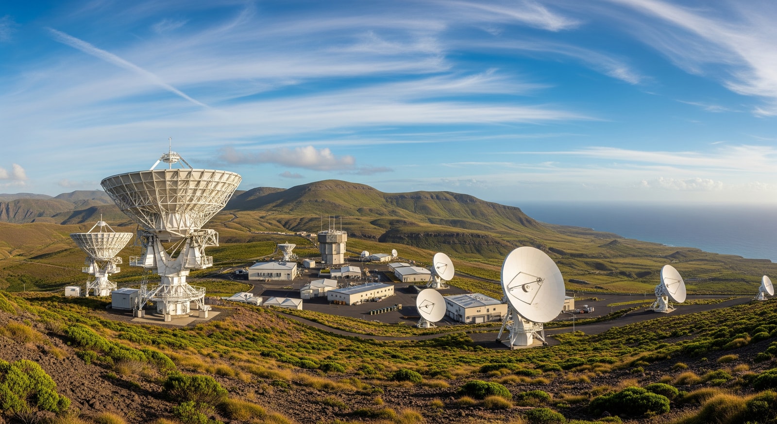 RAF Ascension Island facilities and communications equipment with satellite dishes