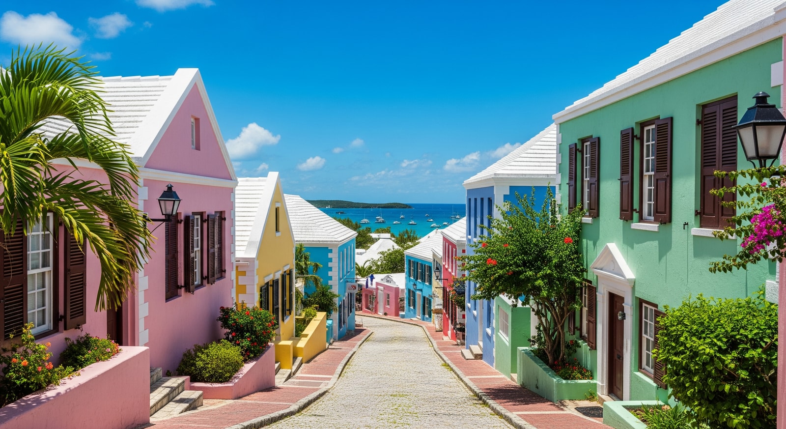 Historic St. George's Town in Bermuda with narrow streets and colorful colonial architecture