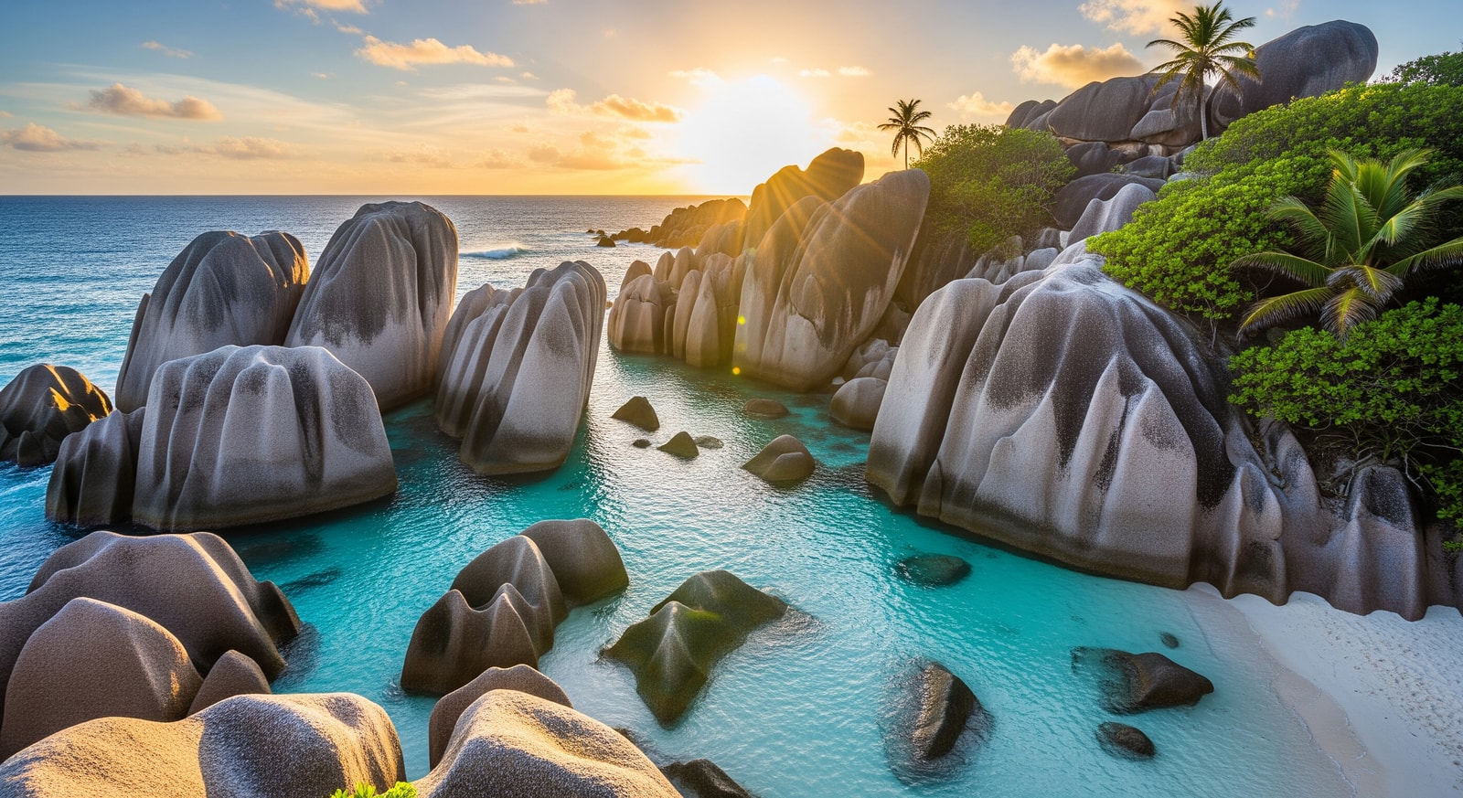 The famous Baths at Virgin Gorda with massive granite boulders creating grottos and pools