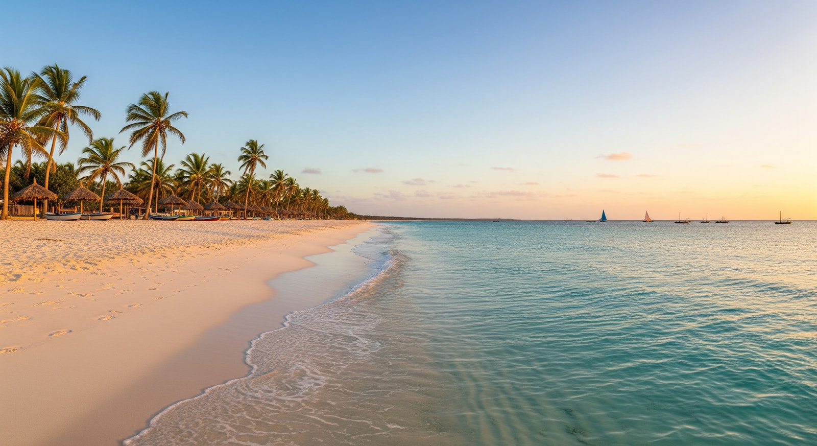 Pristine white sand beach with crystal clear turquoise waters at Santa Maria on Sal island