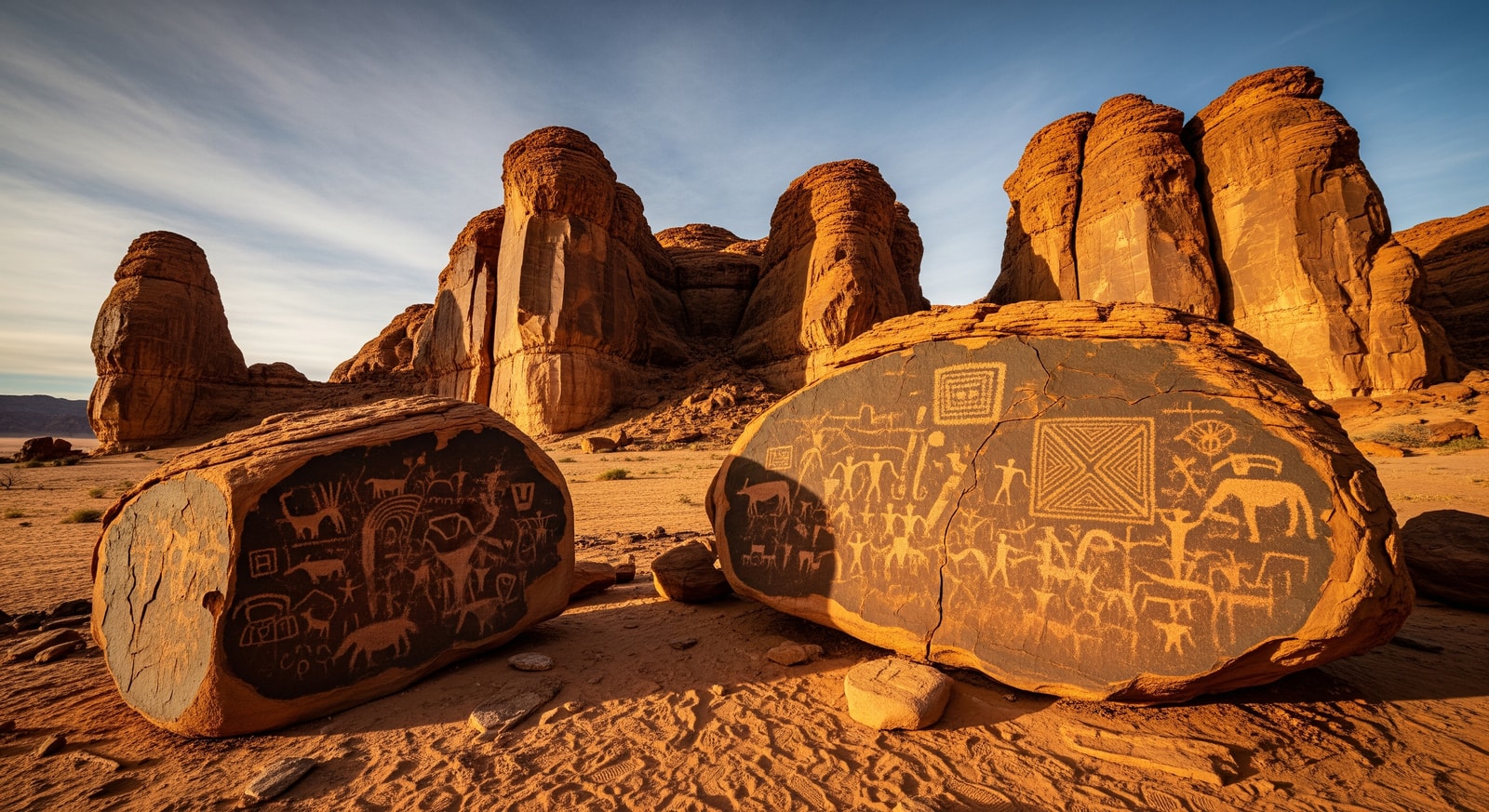 Ancient rock formations and natural arches in the Ennedi Desert showcasing prehistoric rock art sites