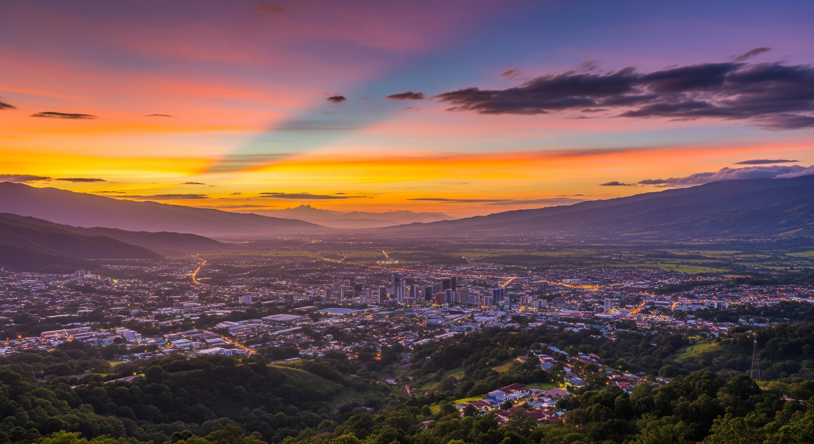 San Jose cityscape with mountains and Central Valley in Costa Rica