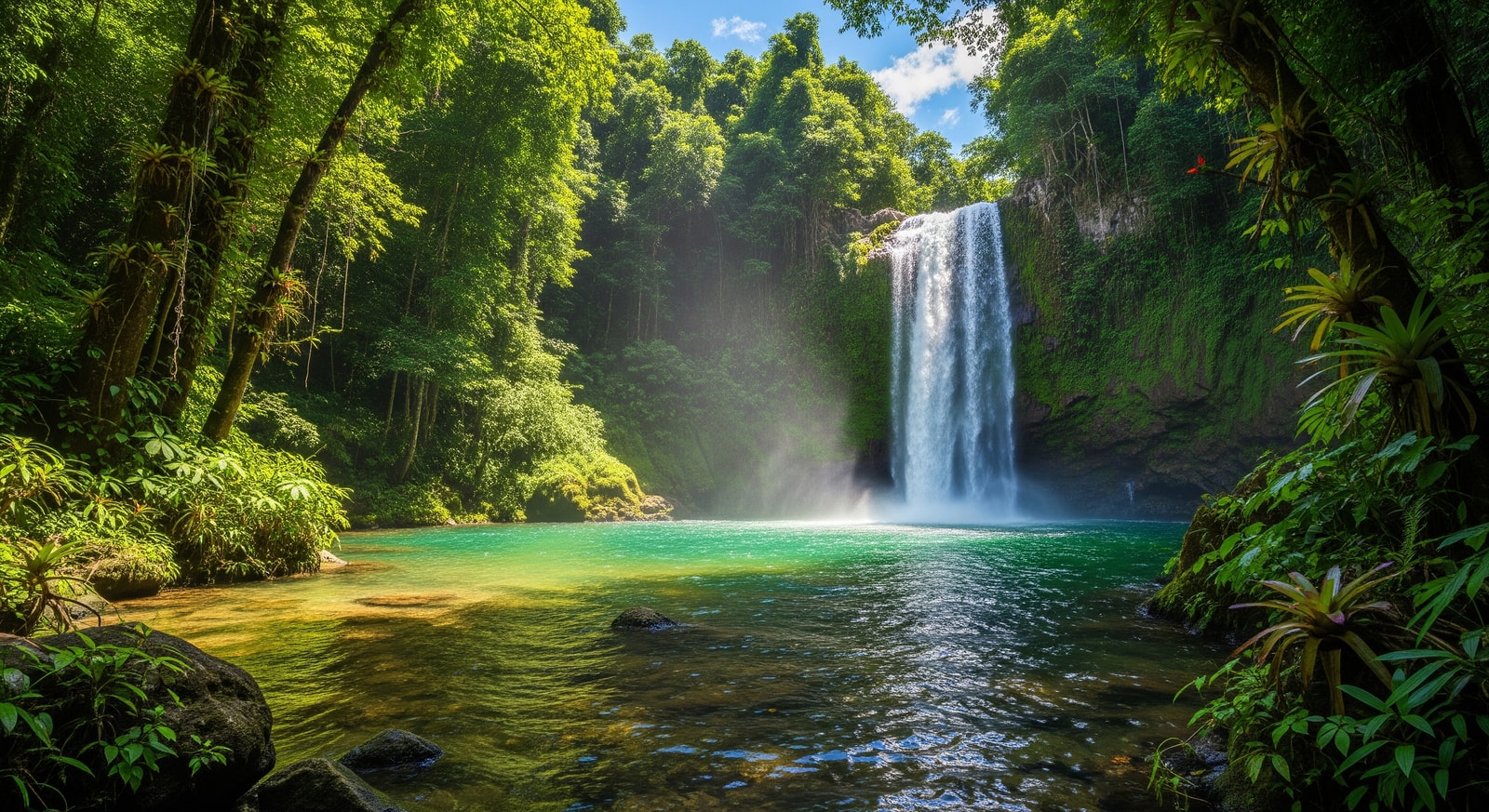 El Limon waterfall cascading through lush tropical rainforest in Samana Peninsula
