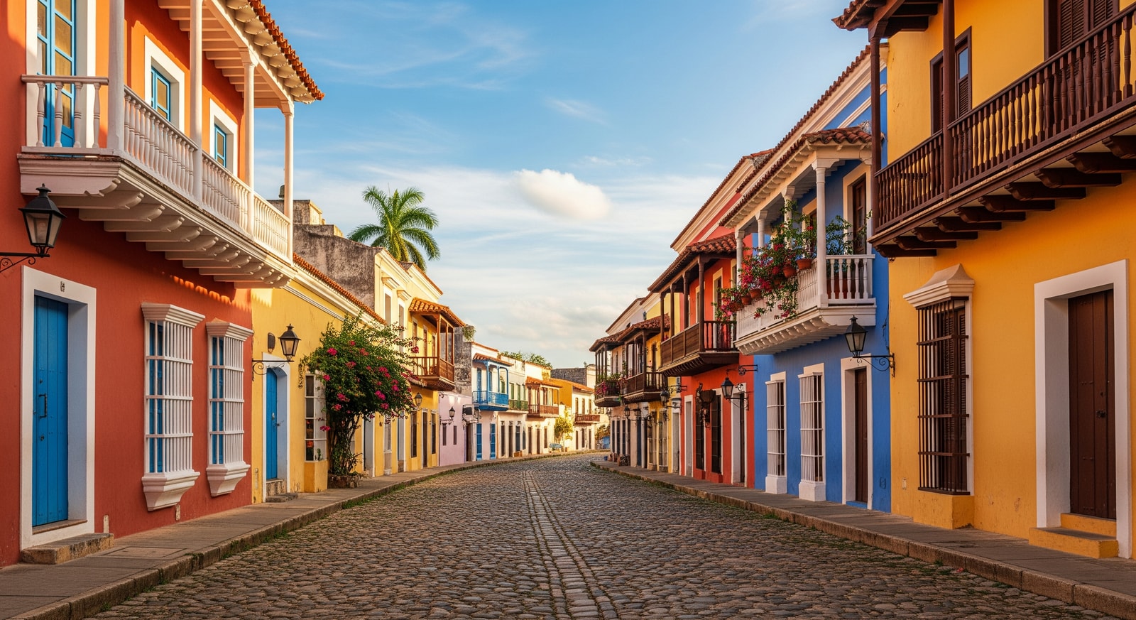 Historic Colonial Zone in Santo Domingo with colorful Spanish colonial architecture and cobblestone streets
