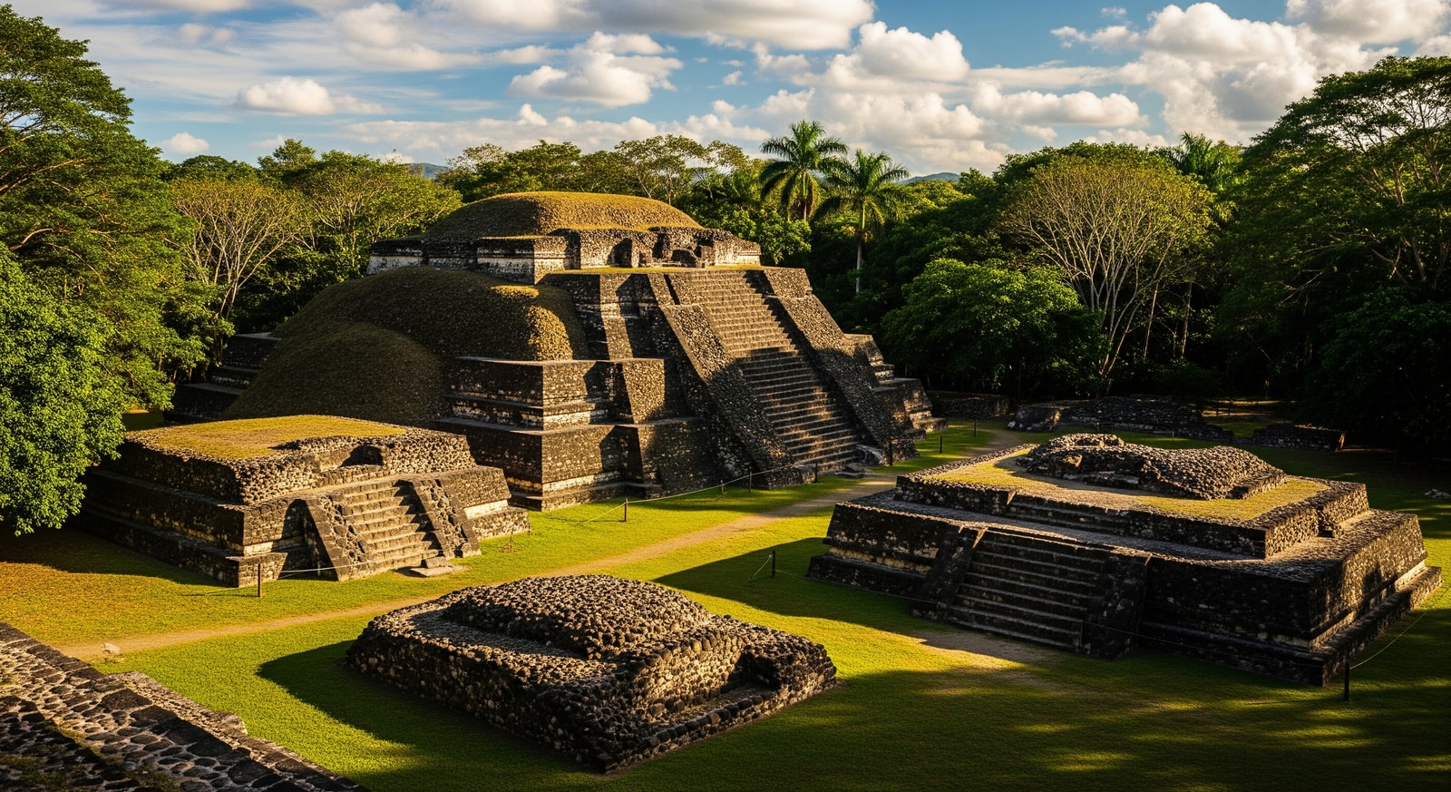 Tazumal Mayan pyramid ruins with ancient stone structures in Chalchuapa El Salvador
