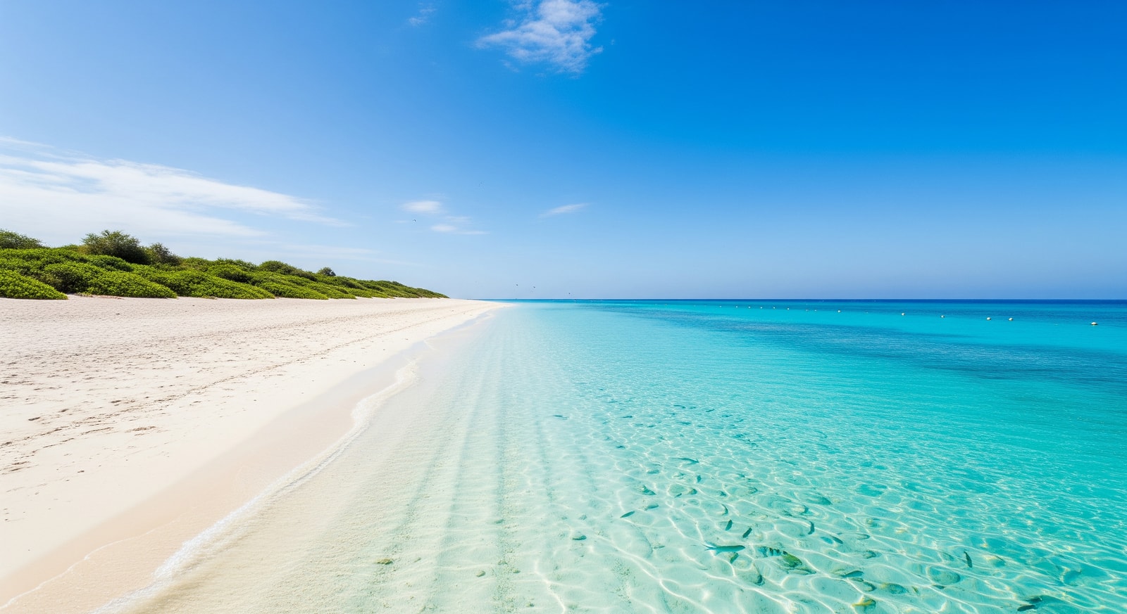 Crystal clear turquoise waters and white sand beach of the Dahlak Archipelago in the Red Sea
