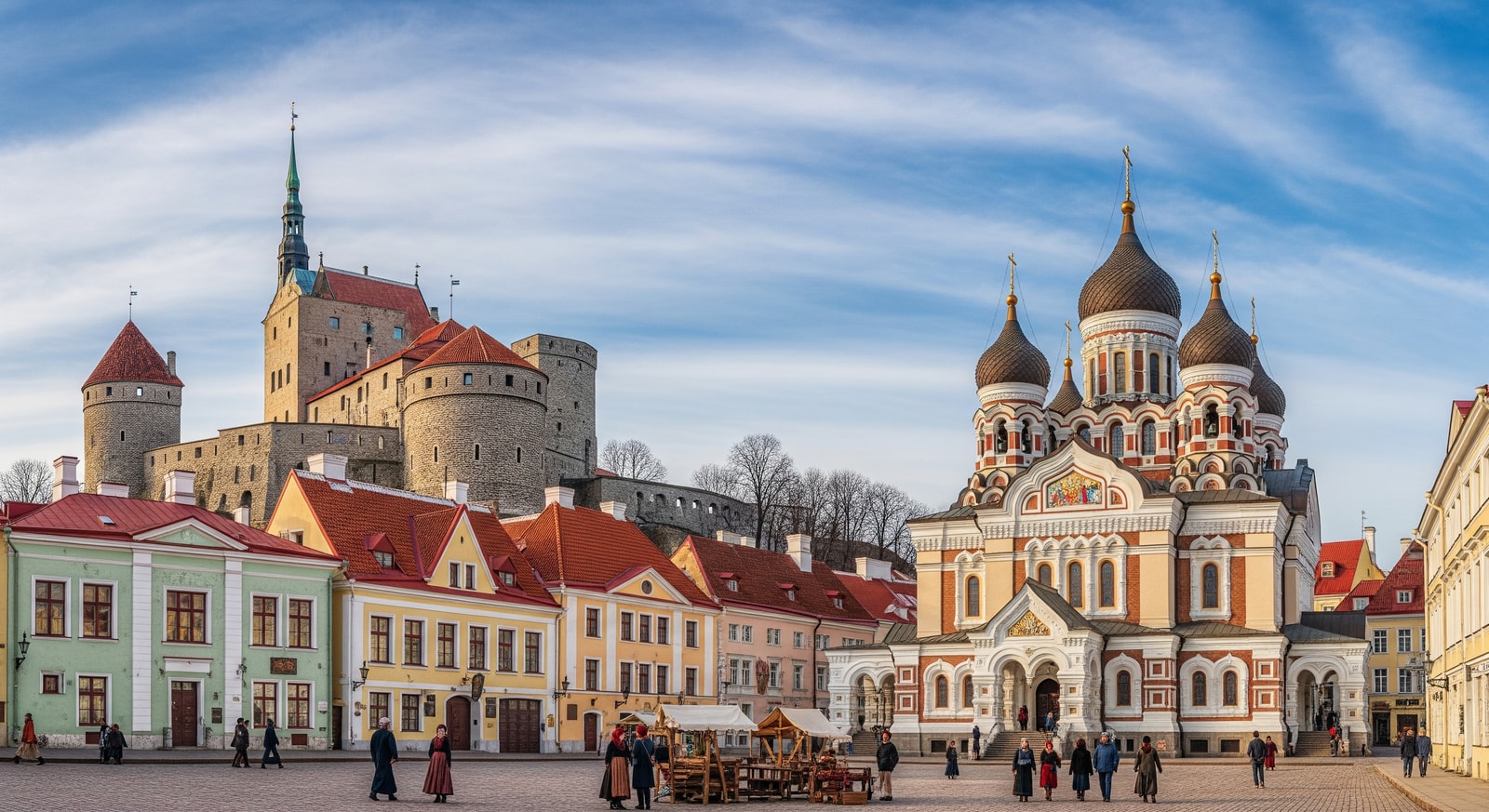 Medieval Tallinn Old Town with Toompea Castle and Alexander Nevsky Cathedral viewed from Town Hall Square