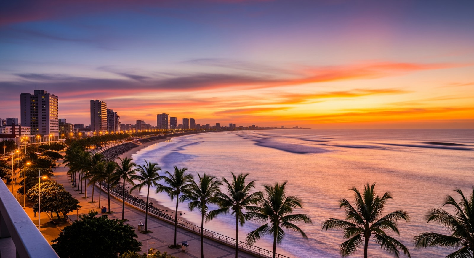 Modern waterfront of Libreville with palm trees and the Atlantic Ocean coastline