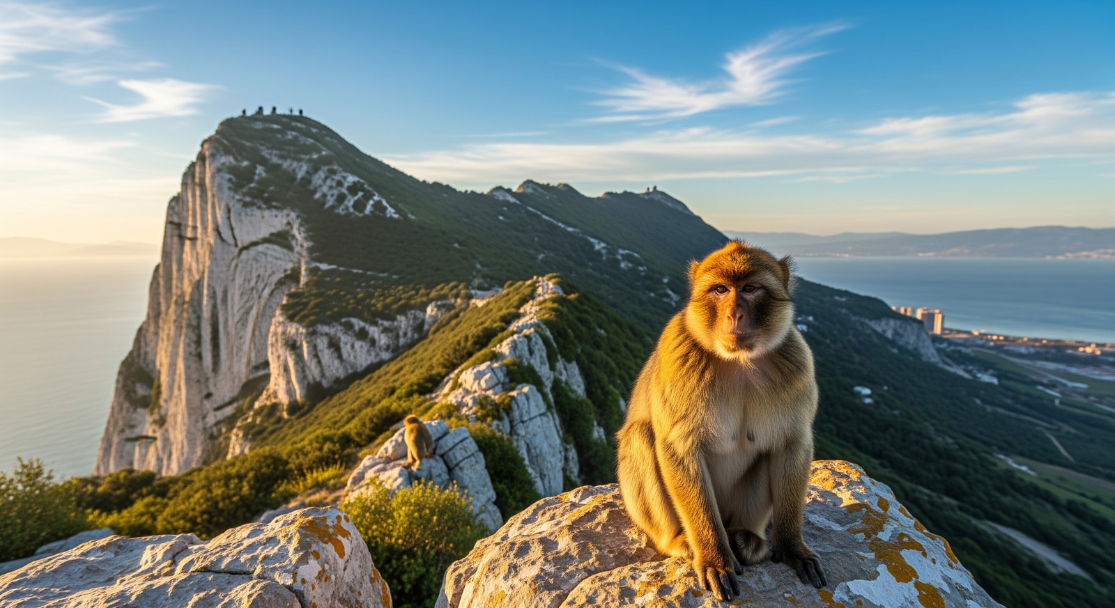 Tourists visiting the Rock of Gibraltar Nature Reserve with Barbary macaques