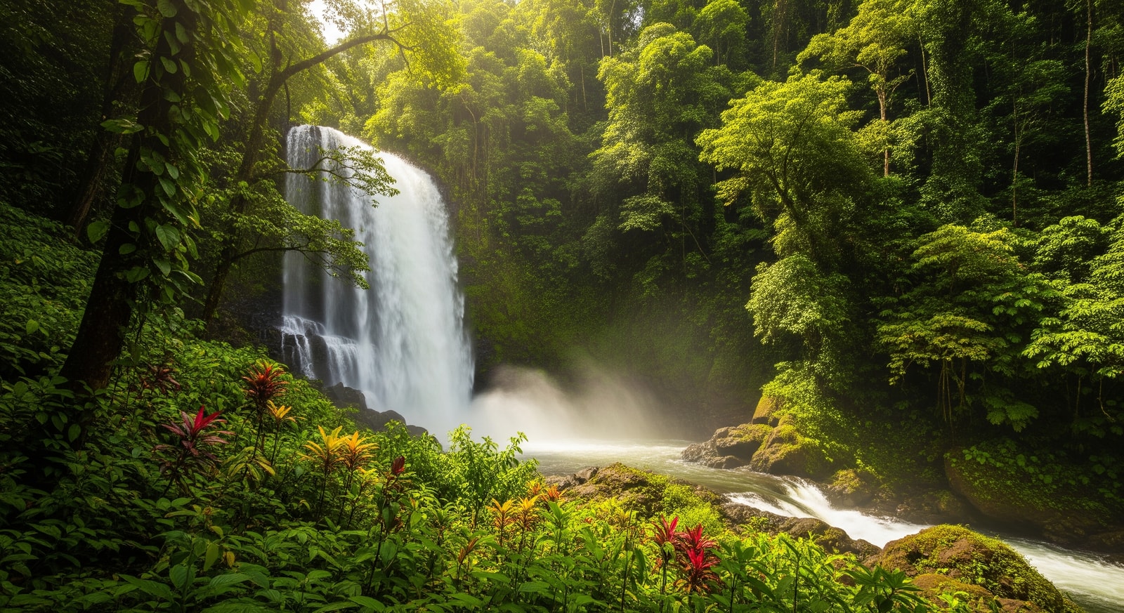 Carbet Falls cascading through lush tropical rainforest in Guadeloupe's Basse-Terre island