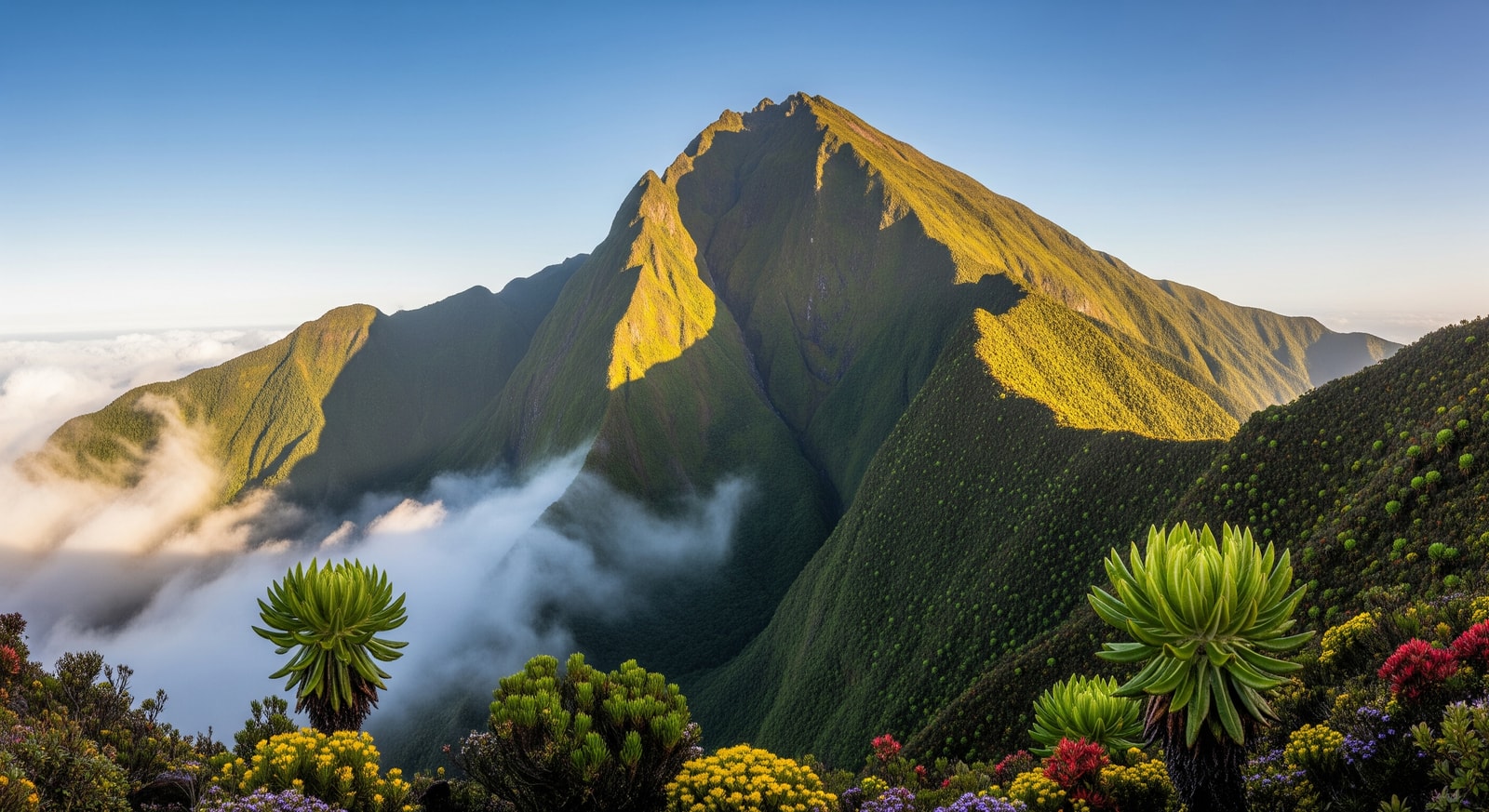 Mount Nimba rising above cloud forest with endemic vegetation and dramatic slopes