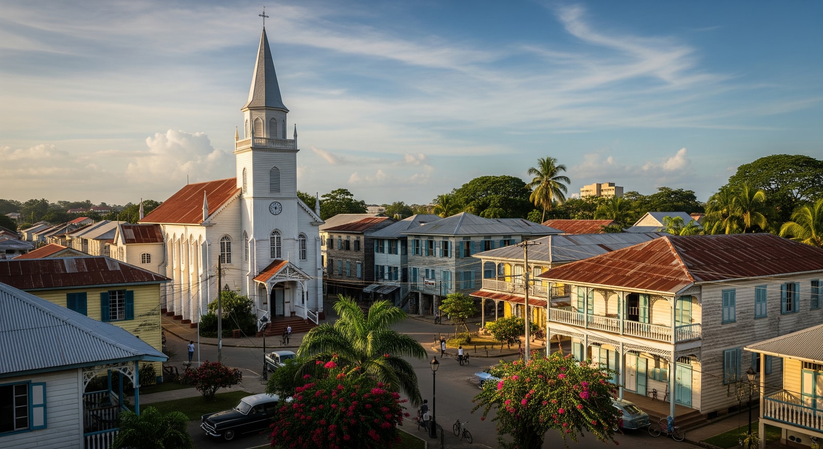 Historic St. George's Cathedral and colonial wooden architecture in Georgetown, Guyana's capital