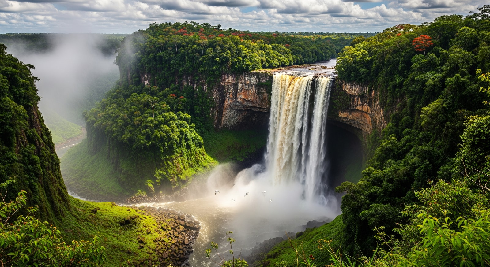 Majestic Kaieteur Falls plunging 226 meters into the gorge surrounded by untouched rainforest