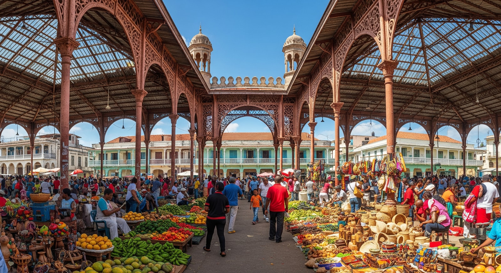 Historic Iron Market in Port-au-Prince with vibrant local vendors and traditional Haitian architecture