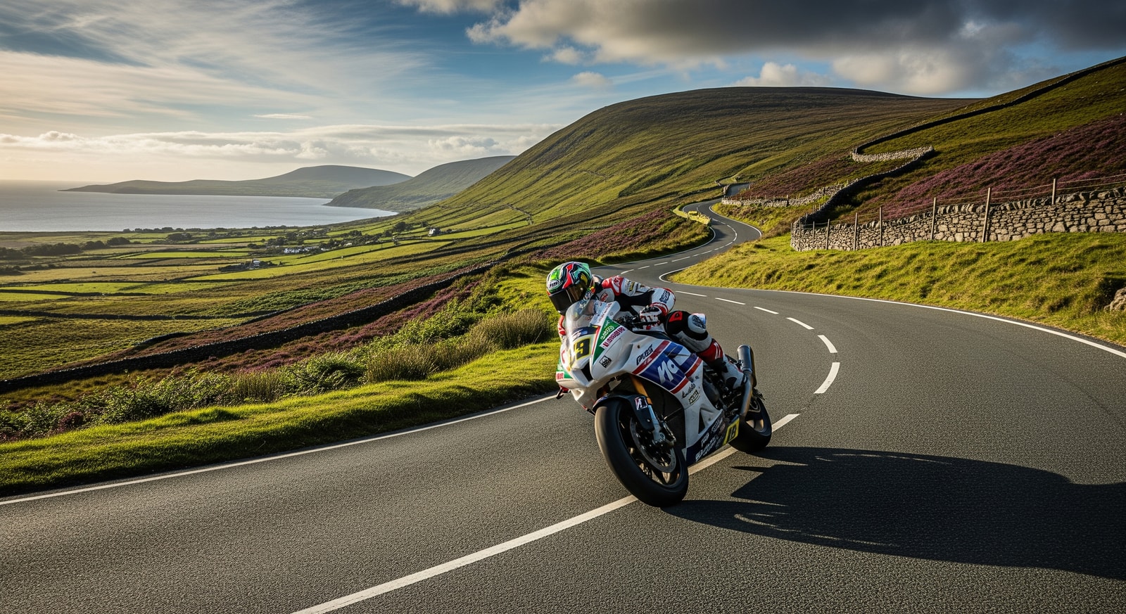 Motorcycle racing through the famous Snaefell Mountain Course during the Isle of Man TT races