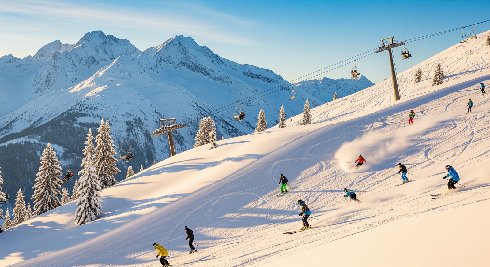 Snow-covered Malbun ski resort with chairlifts and skiers enjoying the pristine Alpine slopes