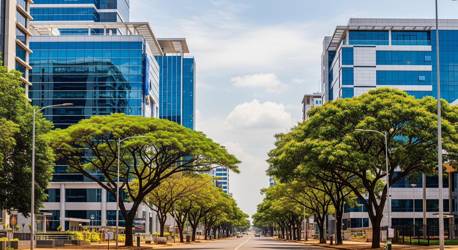 Modern buildings and tree-lined streets in Lilongwe Capital City district