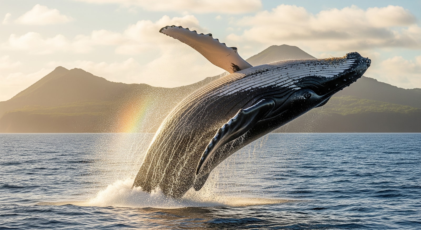 Humpback whale breaching in the waters off Mayotte during migration season